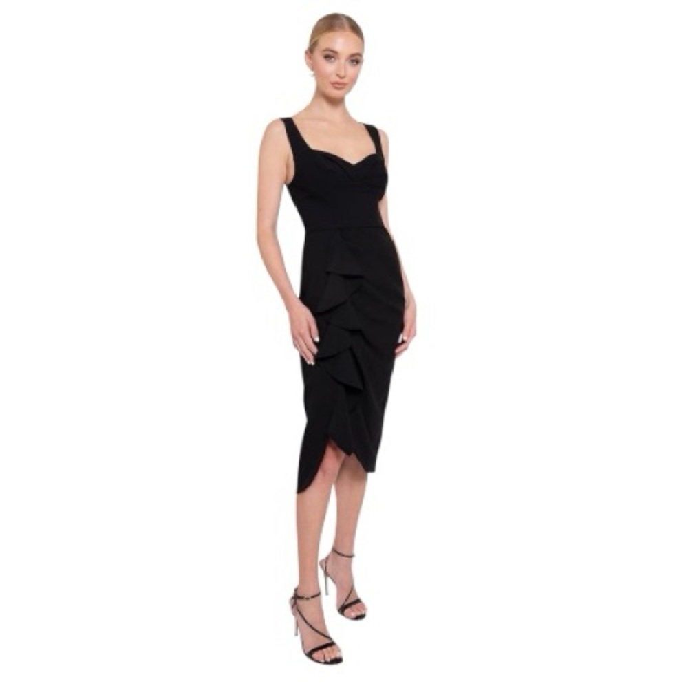 Black Halo Lucetta Cocktail Sheath Dress Ruffle Black